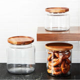 2x Anchor Hocking Montana 1.5L/16cm Glass Jar Container w/ Acacia Lid - Clear