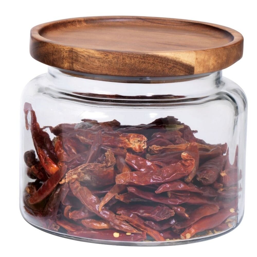 2x Anchor Hocking Montana 1.5L/16cm Glass Jar Container w/ Acacia Lid - Clear