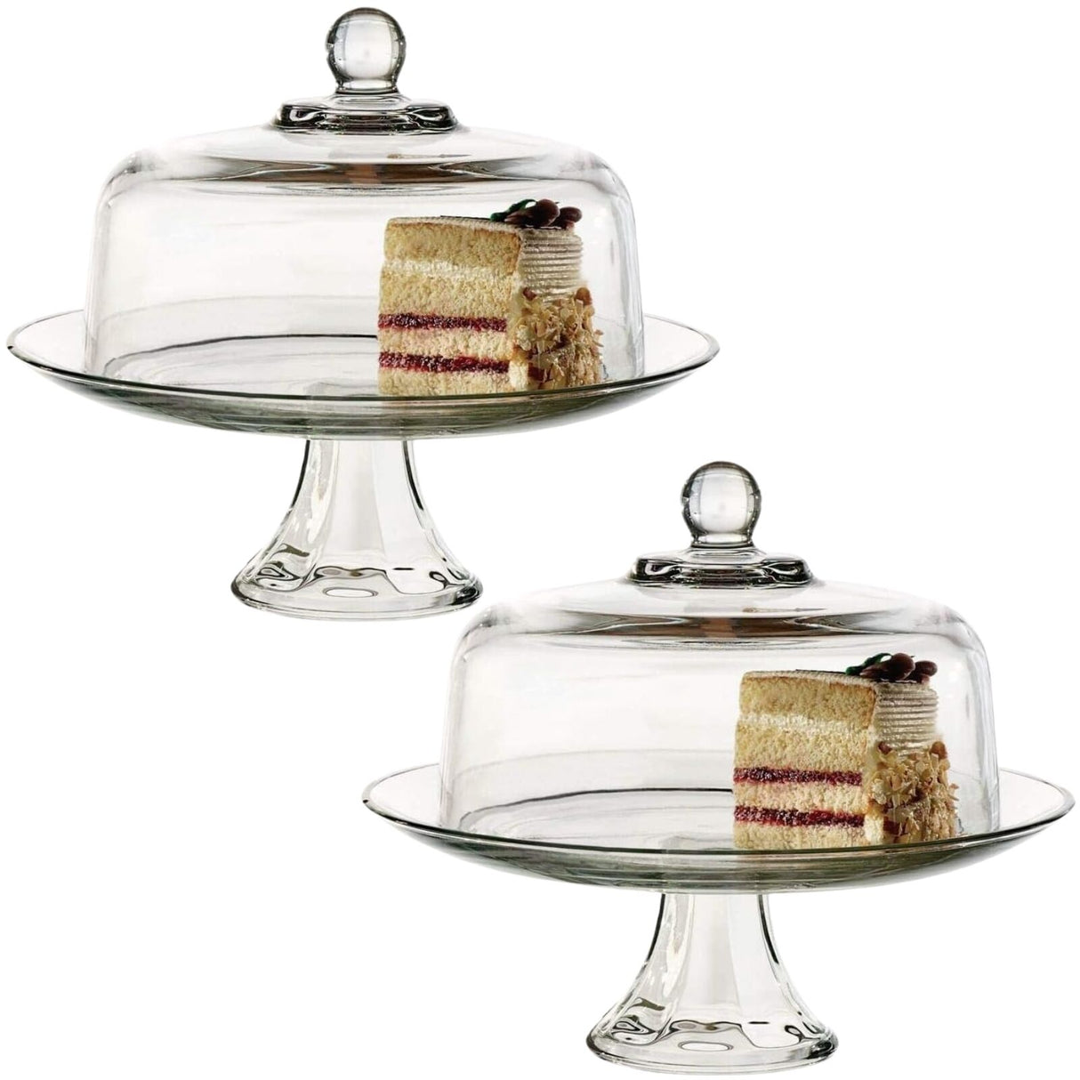 2x Anchor Hocking 28.5cm Glass Presence Cake Serving Stand w/ Dome Set - Clear