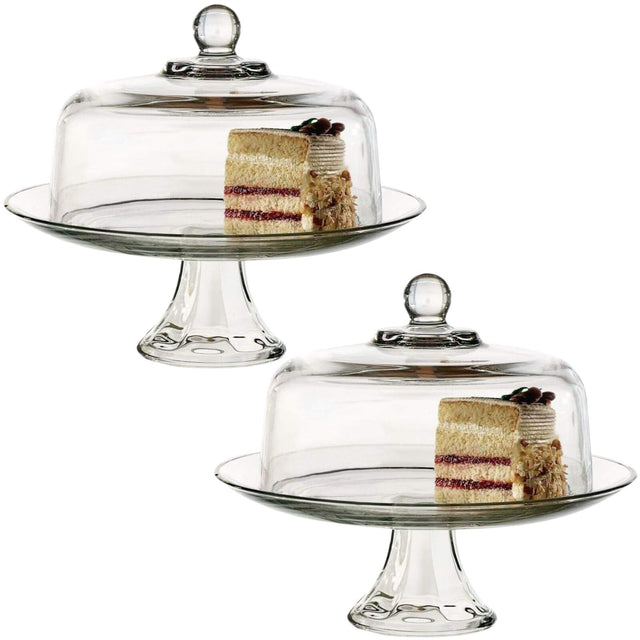 2x Anchor Hocking 28.5cm Glass Presence Cake Serving Stand w/ Dome Set - Clear