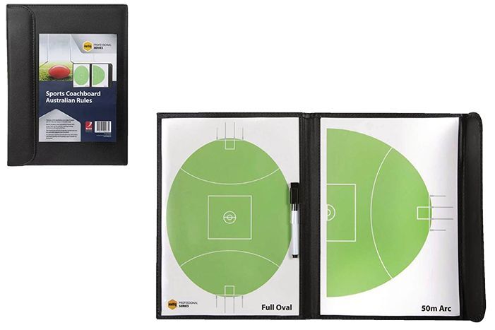 Marbig AFL Coach Board Pad with Marker in All-Weather Case (Football Full Oval & 50m Arc)