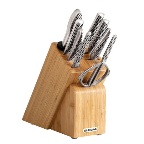 Global Takashi 10-Piece Japanese Knife Block Set Bamboo Storage Block - Made in Japan
