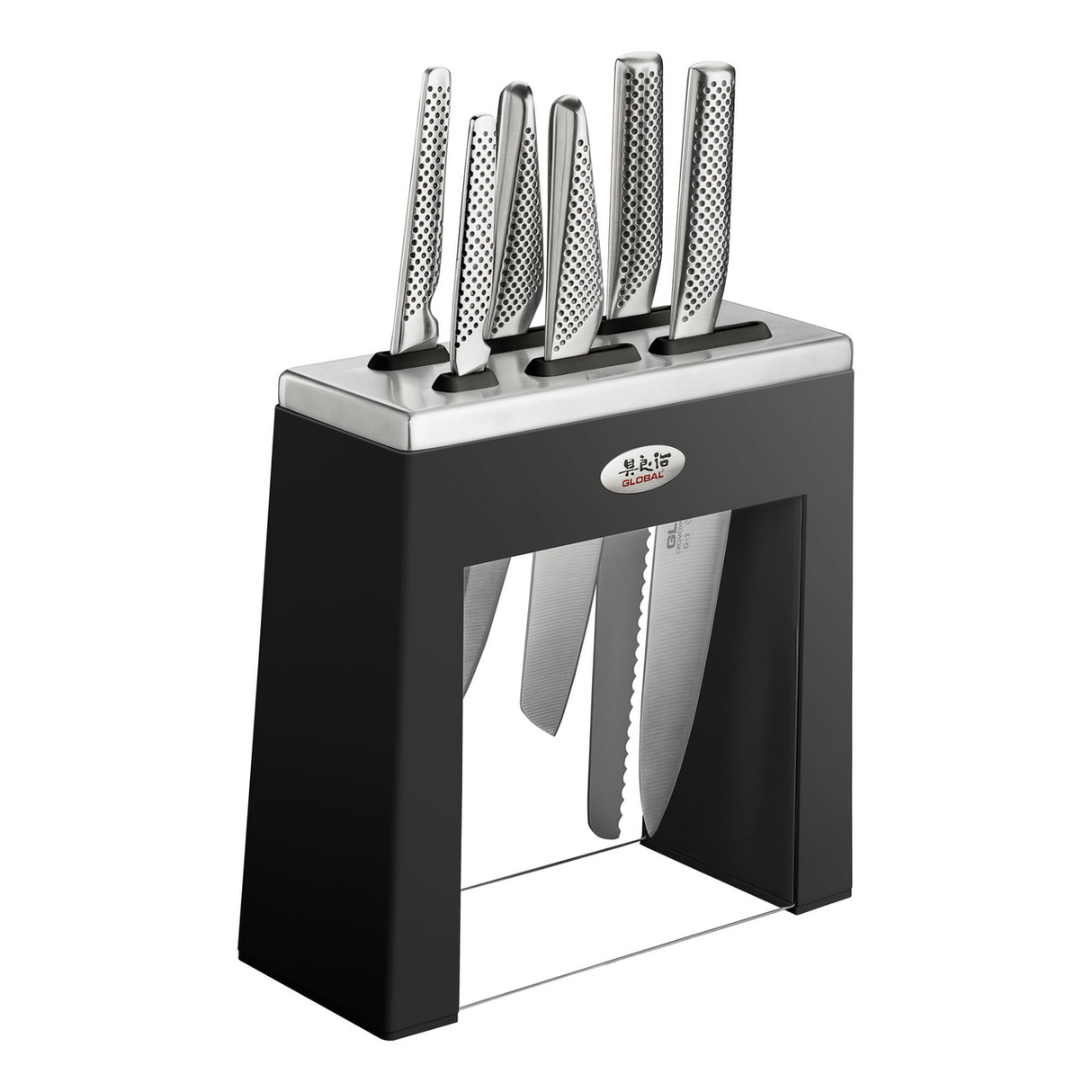 Global Kabuto 7-Piece Knife Block Set (Black) - Japanese Knives