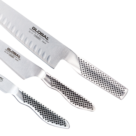 Global 3-Piece Stainless Steel Knife Set (with Fluted Blade) - Japanese Knives