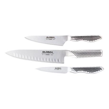 Global 3-Piece Stainless Steel Knife Set (with Fluted Blade) - Japanese Knives