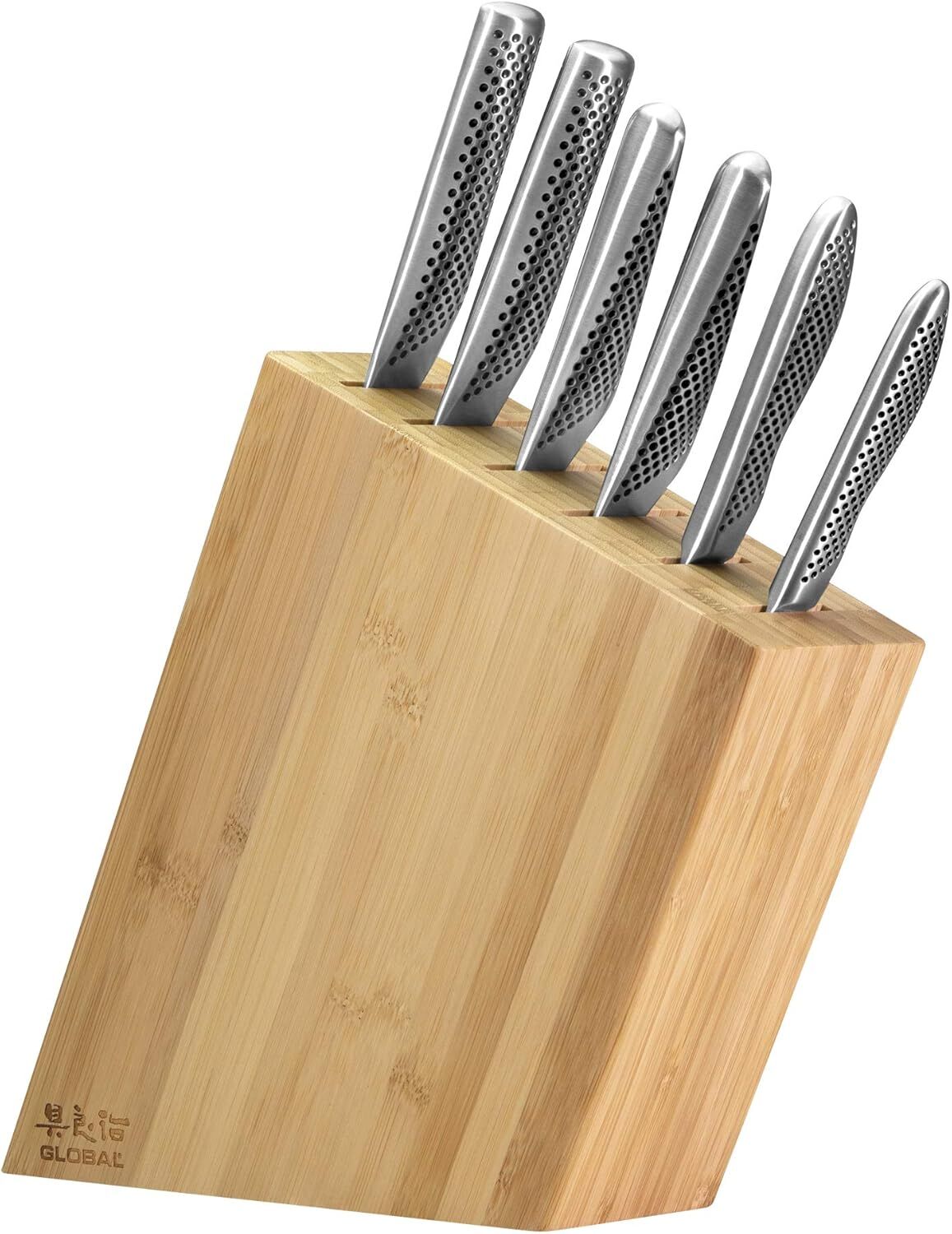 Global Kyoto 7-Piece Japanese Knife Block Set Bamboo Storage Block - Made in Japan