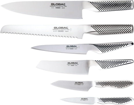 Global Kyoto 7-Piece Japanese Knife Block Set Stained Ash Block - Made in Japan