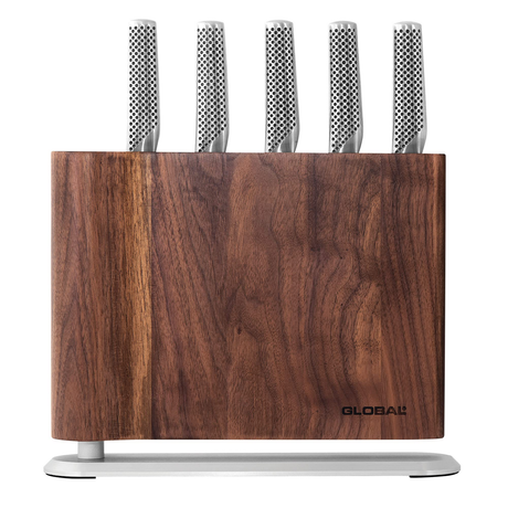 Global UKU 6-Piece Walnut Japanese Knife Block Set - Made in Japan