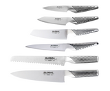 Global Hashira 7-Piece Japanese Knife Block Set Walnut Storage Block - Made in Japan