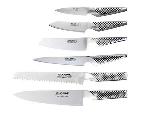 Global Hashira 7-Piece Japanese Knife Block Set Walnut Storage Block - Made in Japan