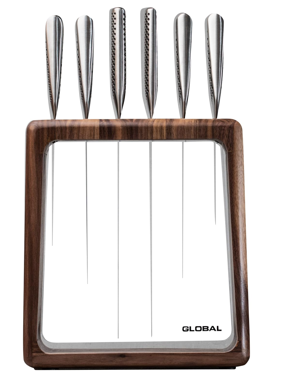 Global Hashira 7-Piece Japanese Knife Block Set Walnut Storage Block - Made in Japan