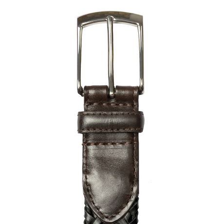 Dents Mens Stretch Plaited Leather Belt - Black/Brown