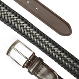 Dents Mens Stretch Plaited Leather Belt - Black/Brown