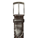 Dents Mens Woven Leather Belt with Satin Nickel Buckle in Brown