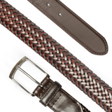 Dents Mens Woven Leather Belt with Satin Nickel Buckle in Brown