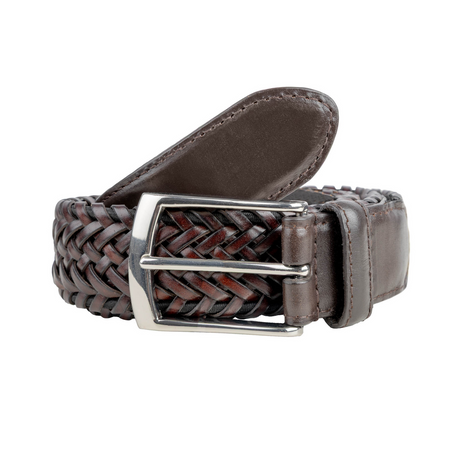 Dents Mens Woven Leather Belt with Satin Nickel Buckle in Brown