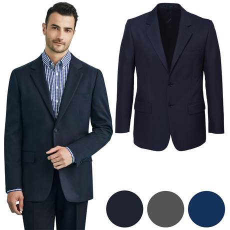 Mens 2 Button Classic Plain Suit Jacket Bamboo Blend Business Wedding - Navy