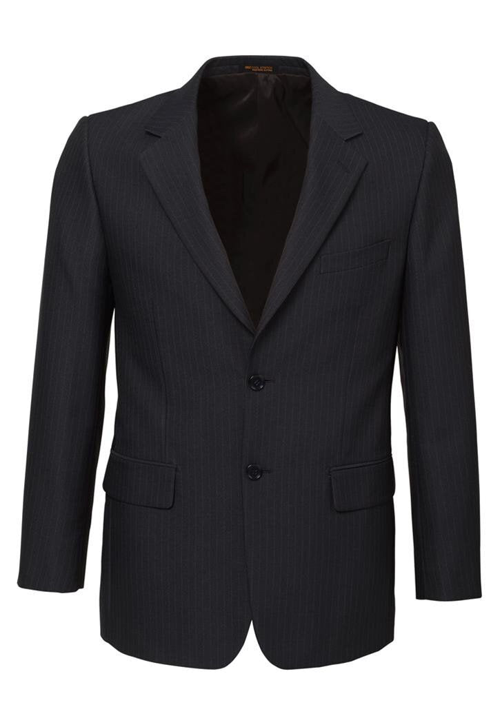 Mens Single Breasted 2 Button Suit Jacket Work Business - Pin Striped - Navy