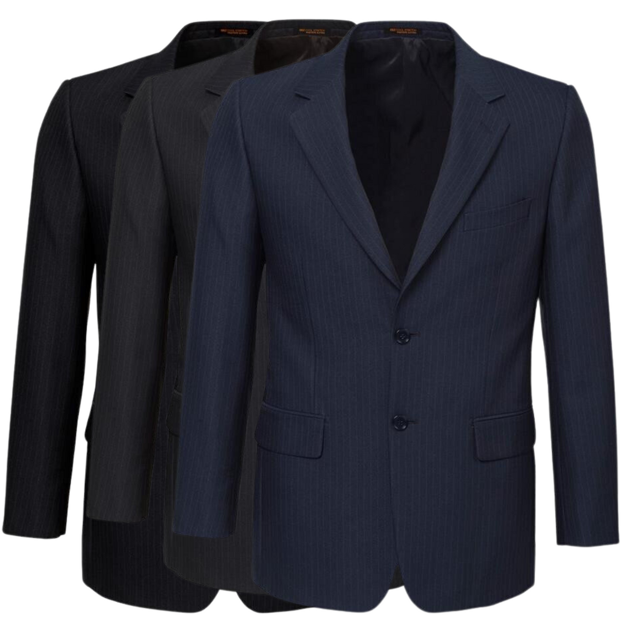 Mens Single Breasted 2 Button Suit Jacket Work Business - Pin Striped - Black