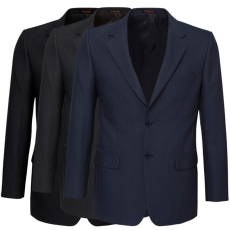 Mens Single Breasted 2 Button Suit Jacket Work Business - Pin Striped - Black