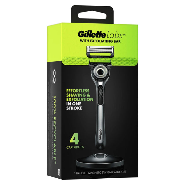 Gillette Labs Mens 5 Blade Exfoliating Bar Razor - Handle + 4 Cartridges + Stand