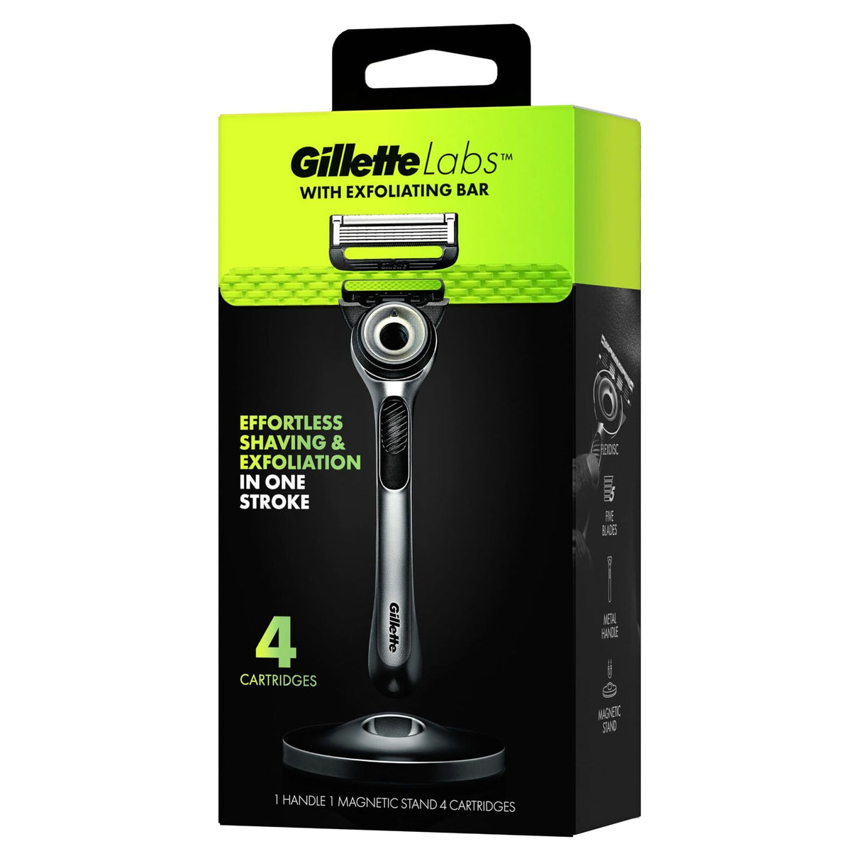 Gillette Labs Mens 5 Blade Exfoliating Bar Razor - Handle + 4 Cartridges + Stand
