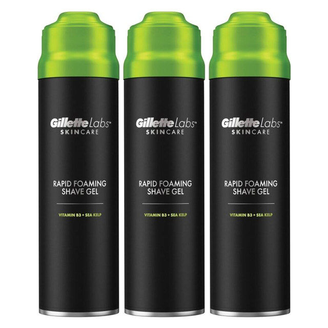 3x 198ml Gillette Labs Mens Rapid Foaming Shave Gel Pack - Sea Kelp (Skin Protection)