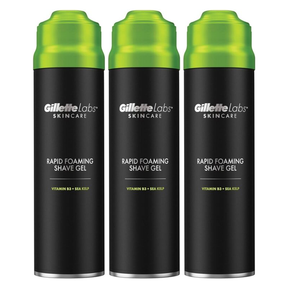 3x 198ml Gillette Labs Mens Rapid Foaming Shave Gel Pack - Sea Kelp (Skin Protection)