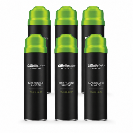 6x 198ml Gillette Labs Mens Rapid Foaming Shave Gel Bulk Pack - Sea Kelp (Skin Protection)
