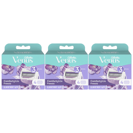 3x Gillette Venus Womens Comfortglide Freesia Scent 3-Blade Razor Refills Pack