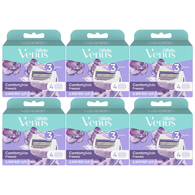 6x Gillette Venus Comfortglide Freesia Scent 3-Blade Razor Refills Bulk Pack - 4 Pack