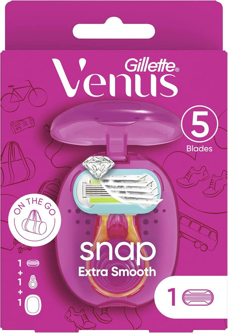 3x Gillette Venus Snap Womens 5 Blade Razor Pack - Extra Smooth (w/ Mini Handle & Travel Case)
