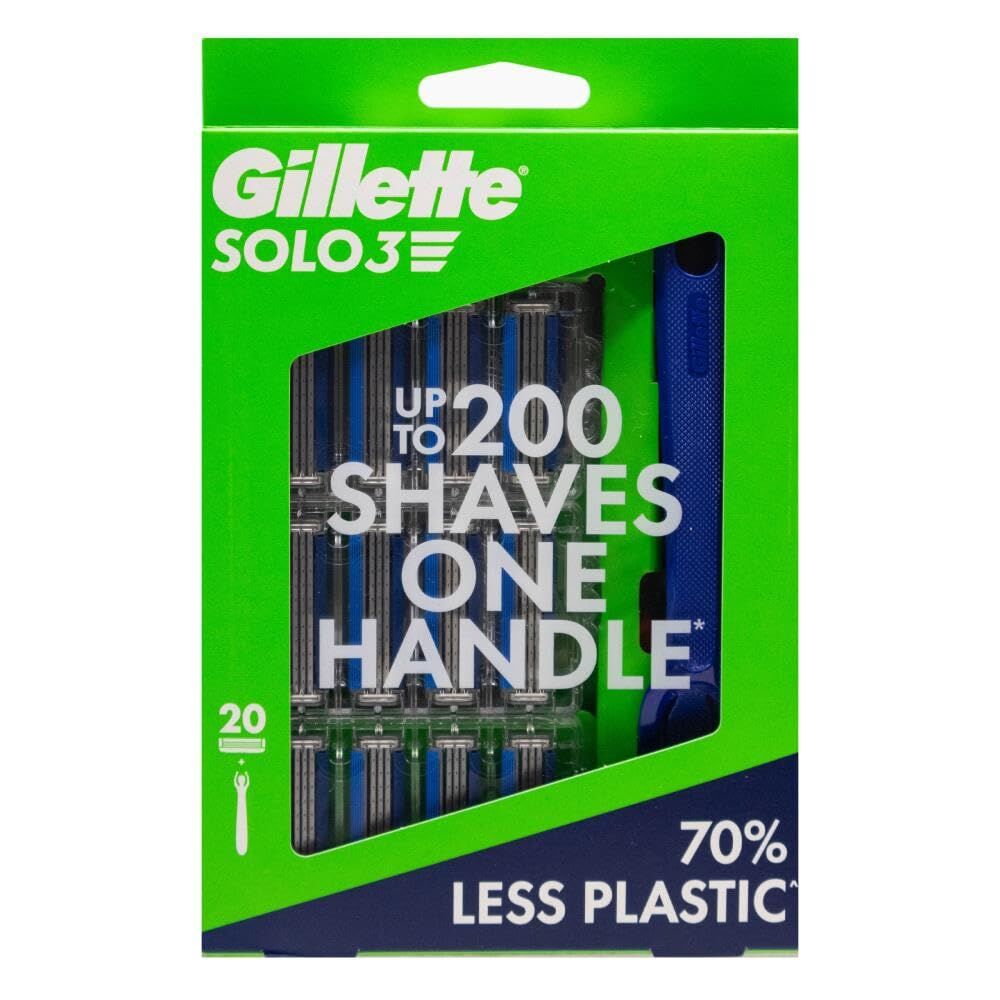 Gillette Solo 3 Disposable Razors Mens Shaving Blade 20pk