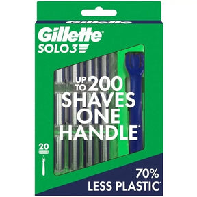 Gillette Solo 3 Disposable Razors Mens Shaving Blade 20pk