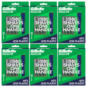 6x Gillette Mens Solo 3 Razor Blades & Shaver Bulk Pack (10 Cartridges & 1 Handle)
