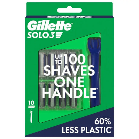 Gillette Mens Solo 3 Razor Blades & Shaver (10 Cartridges & 1 Handle)