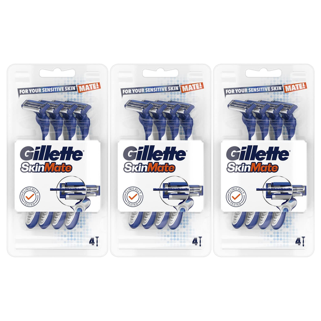 12x Gillette SkinMate Mens Sensitive Disposable Razors Pack - Blue