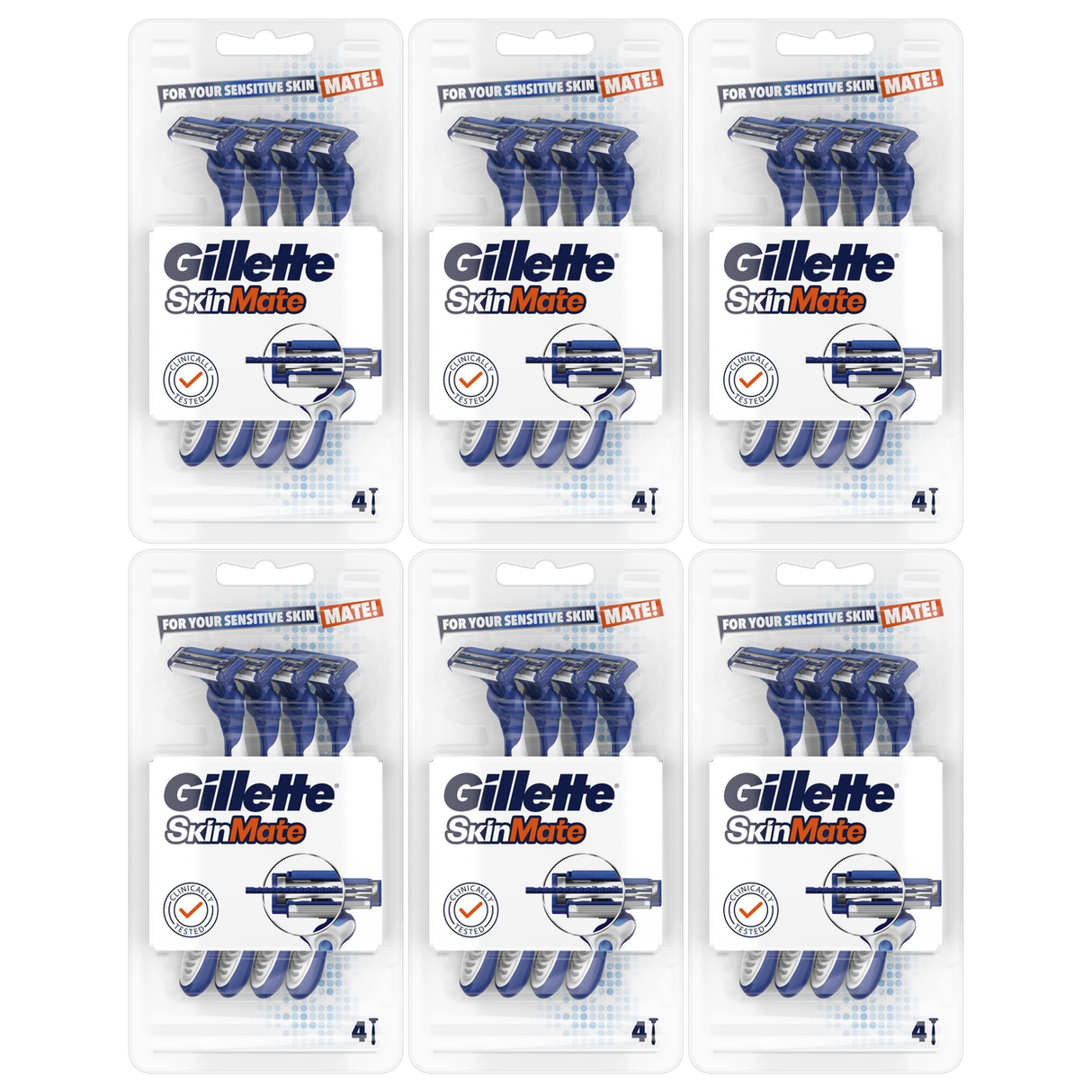 24x Gillette SkinMate Mens Sensitive Disposable Razors Bulk Pack - Blue