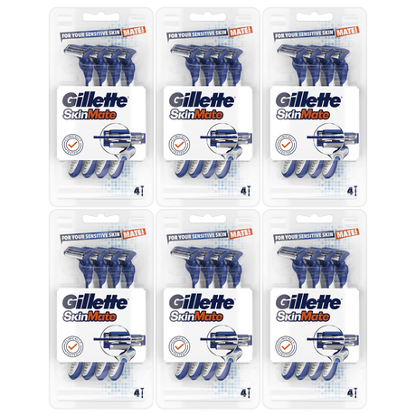 24x Gillette SkinMate Mens Sensitive Disposable Razors Bulk Pack - Blue (6 Packs of 4)