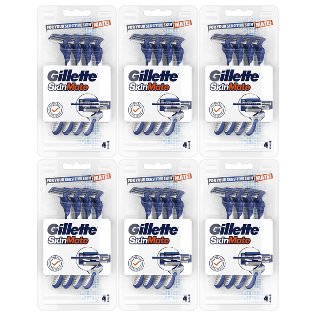 24x Gillette SkinMate Mens Sensitive Disposable Razors Bulk Pack - Blue