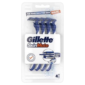 4x Gillette SkinMate Mens Sensitive Disposable Razors - Blue