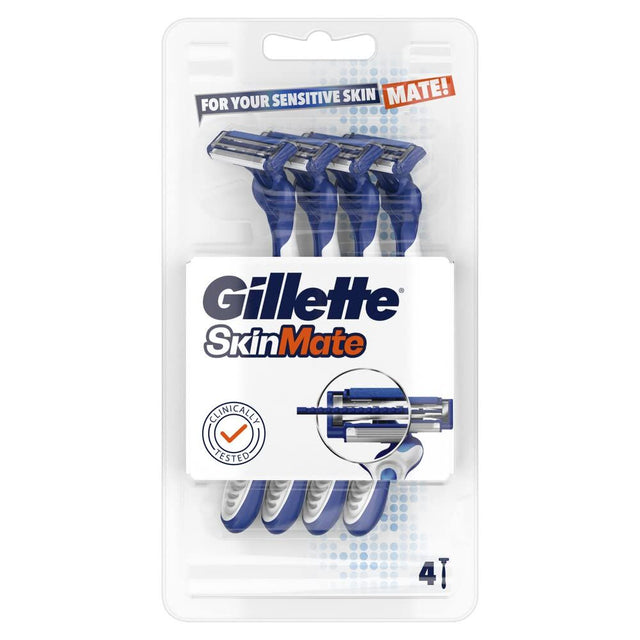4x Gillette SkinMate Mens Sensitive Disposable Razors - Blue