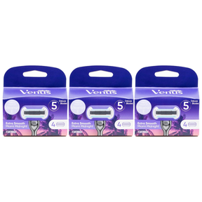 3x Gillette Venus Extra Smooth Womens 5-Blade Razor Refill Cartridges Pack - Miami Midnight (4 Pack)