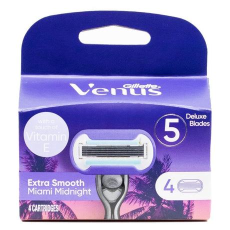 6x Gillette Venus Extra Smooth Womens 5-Blade Razor Refill Cartridges Bulk Pack - Miami Midnight (4 Pack)