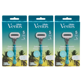 3x Gillette Venus Deluxe Smooth Womens 5 Blade Razor Pack - Miami Sunrise (1 Handle + 2 Cartridges)