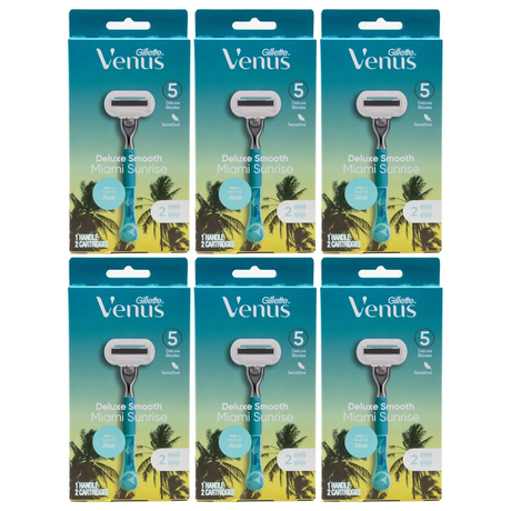6x Gillette Venus Deluxe Smooth Womens 5 Blade Razor Bulk Pack - Miami Sunrise (1 Handle + 2 Cartridges)