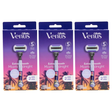 3x Gillette Venus Extra Smooth Womens 5 Blade Razor Pack - Miami Midnight (1 Handle + 2 Cartridges)