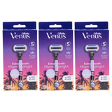 3x Gillette Venus Extra Smooth Womens 5 Blade Razor Pack - Miami Midnight (1 Handle + 2 Cartridges)