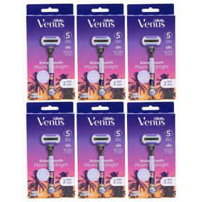 6x Gillette Venus Extra Smooth Womens 5 Blade Razor Bulk Pack - Miami Midnight (1 Handle + 2 Cartridges)