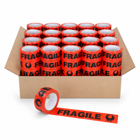 36x Rolls Fragile Packaging Tape (48mm x 66m) - Black on Fluro Orange - 1 Carton